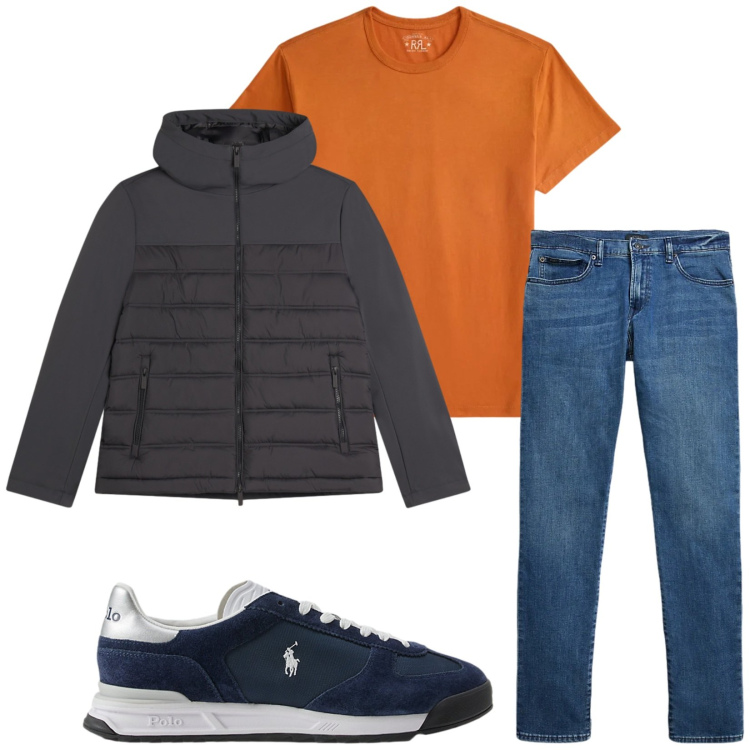 Outfit uomo - Total look #2378228. Stile Trendy per Tutti i giorni. Abbinamento con piumini, jeans, sneakers, t-shirt.