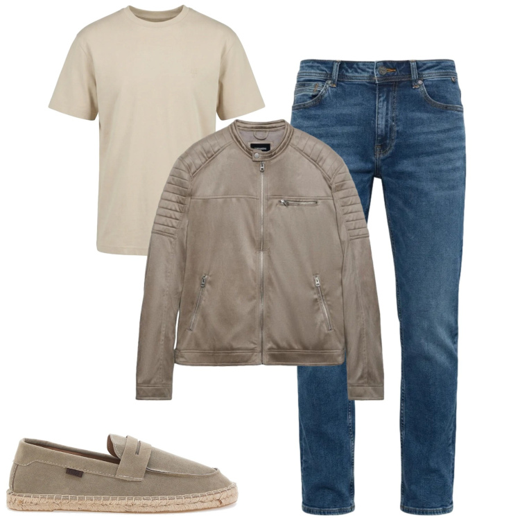Outfit uomo - City. Stile Urban per Tutti i giorni. Abbinamento con giacche, jeans, t-shirt, espadrillas.