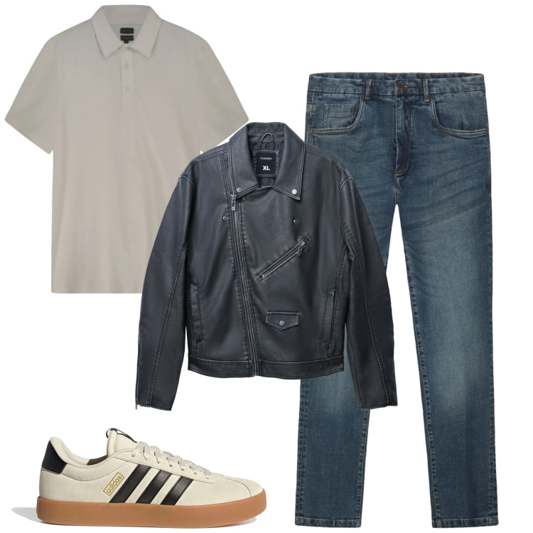 Outfit uomo - Aprile. Stile Casual per Tutti i giorni. Abbinamento con giacche, jeans, sneakers, polo.