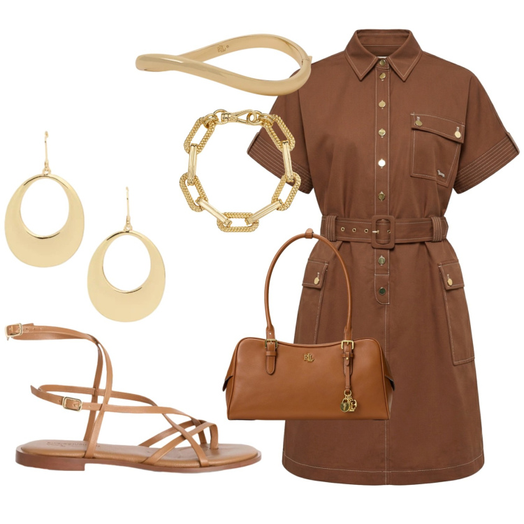 Outfit donna - Karen Blixen. Stile Etnico per Tutti i giorni. Abbinamento con sandali in pelle, vestiti chemisier, borse a mano, orecchini, braccialetti, braccialetti.