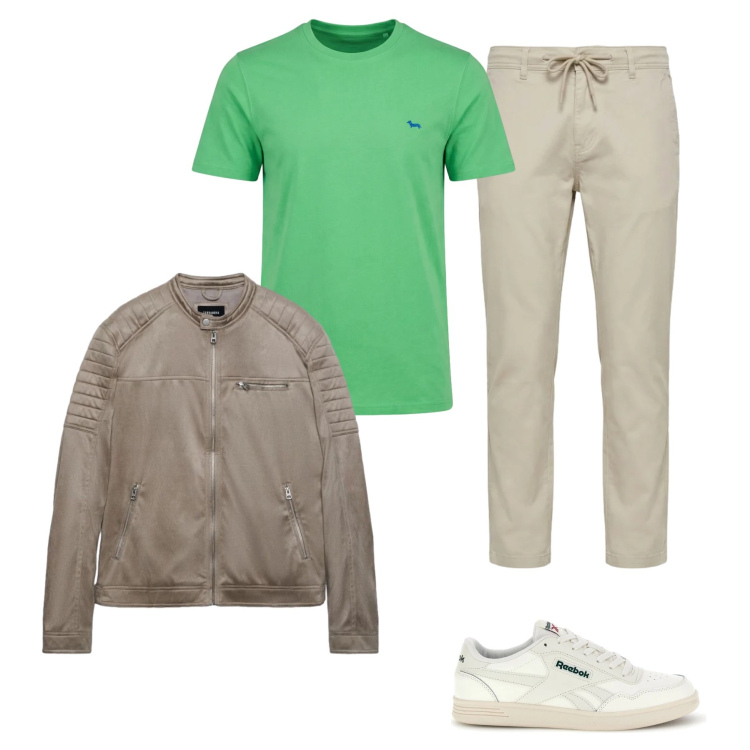 Outfit uomo - Primavera verde. Stile Urban per Tutti i giorni. Abbinamento con giacche, t-shirt, pantaloni, sneakers.