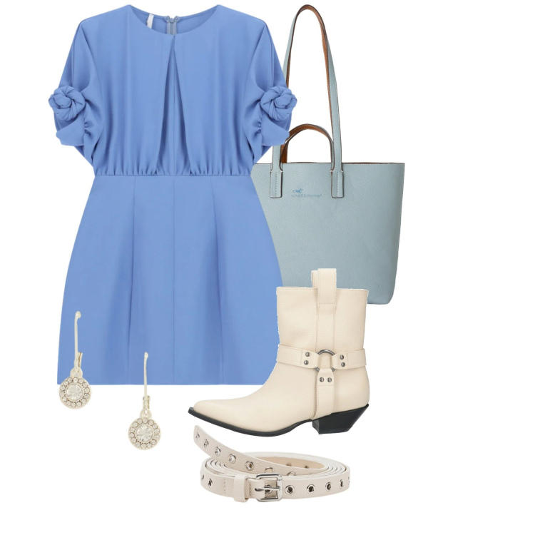 Outfit donna - Total look #2378279. Stile Sporty chic per Tutti i giorni. Abbinamento con stivaletti texani, cinture, vestiti corti, shopping bag, orecchini.