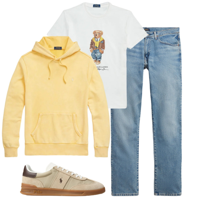 Outfit uomo - Rallph. Stile Casual per Tutti i giorni. Abbinamento con felpe con cappuccio, jeans, sneakers, t-shirt.