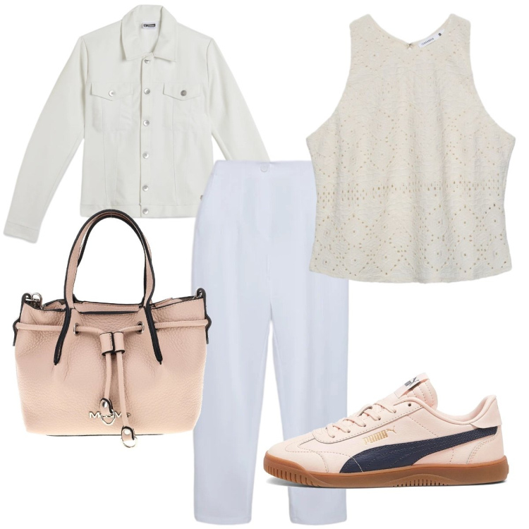 Outfit donna - Total look #2378287. Stile Basic per Tutti i giorni. Abbinamento con pantaloni chino, top, giacche, sneakers, borse a tracolla.