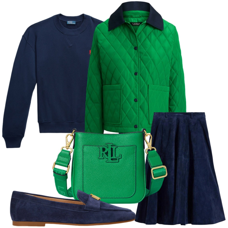 Outfit donna - Bon ton. Stile Bon Ton per Ufficio. Abbinamento con gonne, mocassini, borse a tracolla, giacche, felpe.