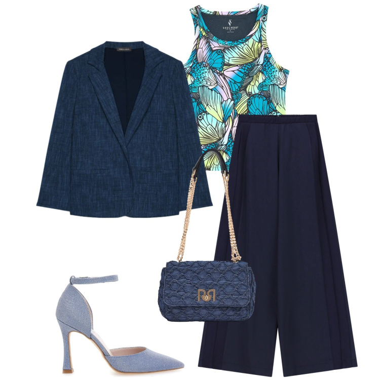 Outfit donna - Total look #2378316. Stile Chic per Serata fuori. Abbinamento con blazer, pantaloni a palazzo, borse a spalla, décolleté, canottiere.