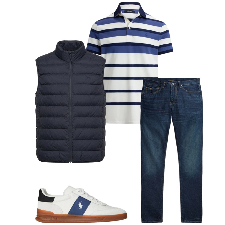 Outfit uomo - Total look #2378318. Stile Trendy per Tutti i giorni. Abbinamento con piumini, sneakers, jeans, polo.