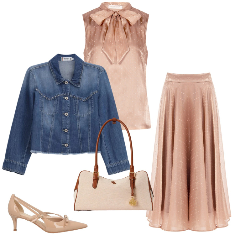 Outfit donna - Romantic Glow. Stile Romantica per Serata fuori. Abbinamento con décolleté, blazer, gonne longuette, canottiere, borse a mano.