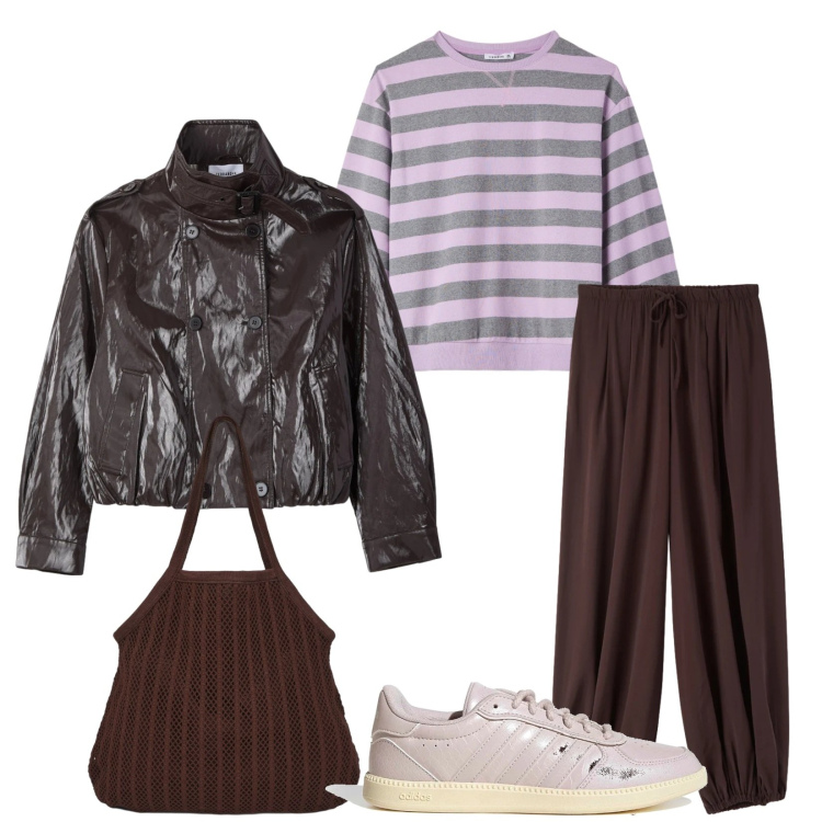 Outfit donna - Total look #2378331. Stile Sporty chic per Tutti i giorni. Abbinamento con shopping bag, pantaloni, giacche, t-shirt, sneakers.