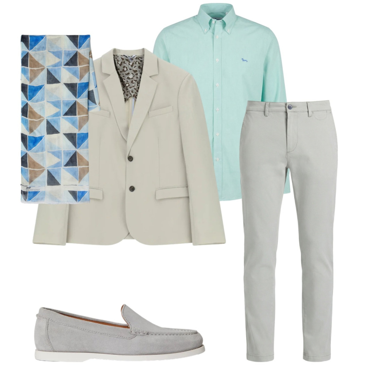 Outfit uomo - Total look #2378336. Stile Business/Elegante per Cerimonia. Abbinamento con giacche, sciarpe, pantaloni chino, camicie, scarpe stringate.