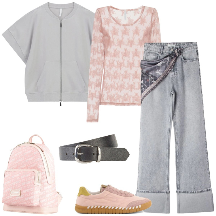 Outfit donna - Università. Stile Casual per Scuola/Università. Abbinamento con zaini, cinture, jeans, bluse, piumini, sneakers.