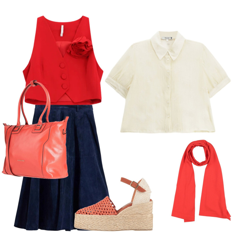 Outfit donna - Signorina. Stile Casual chic per Tutti i giorni. Abbinamento con sciarpe, zaini, espadrillas, gonne, camicie a manica corta, gilet.