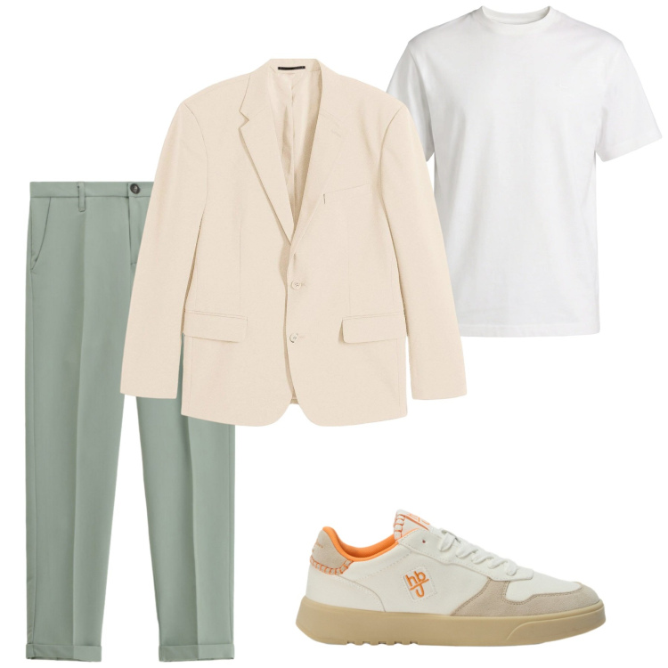 Outfit uomo - Colori chiari primaverili. Stile Casual per Tutti i giorni. Abbinamento con giacche, pantaloni, t-shirt, sneakers.