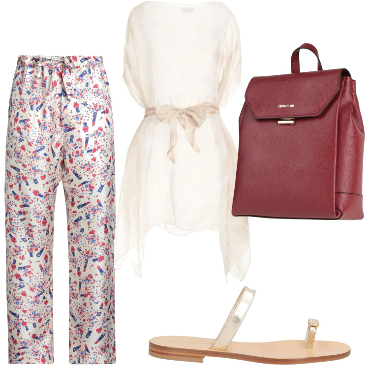 Outfit donna - Minimal office. Stile Urban per Ufficio. Abbinamento con pantaloni, zaini, top, ciabatte.