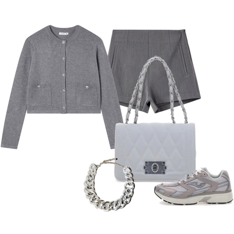 Outfit donna - Total look #2378409. Stile Urban per Ufficio. Abbinamento con shorts, cardigans, collane, borse a tracolla, sneakers.