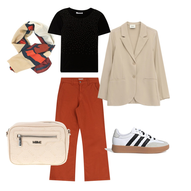 Outfit donna - Total look #2378416. Abbinamento con t-shirt, blazer, jeans, sneakers, foulard, borse a tracolla.