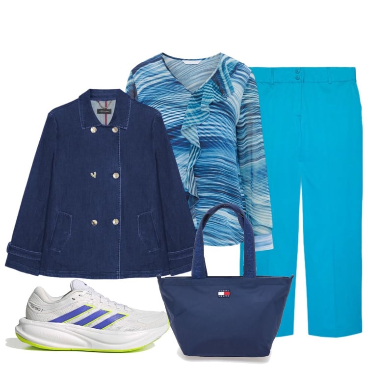 Outfit donna - In città. Stile Casual chic per Tutti i giorni. Abbinamento con trench, bluse, pantaloni, sneakers, borse tote.