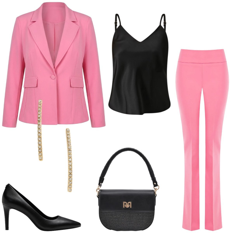 Outfit donna - Total look #2378429. Stile Chic per Tutti i giorni. Abbinamento con décolleté, pantaloni, blazer, top, borse a spalla, orecchini.