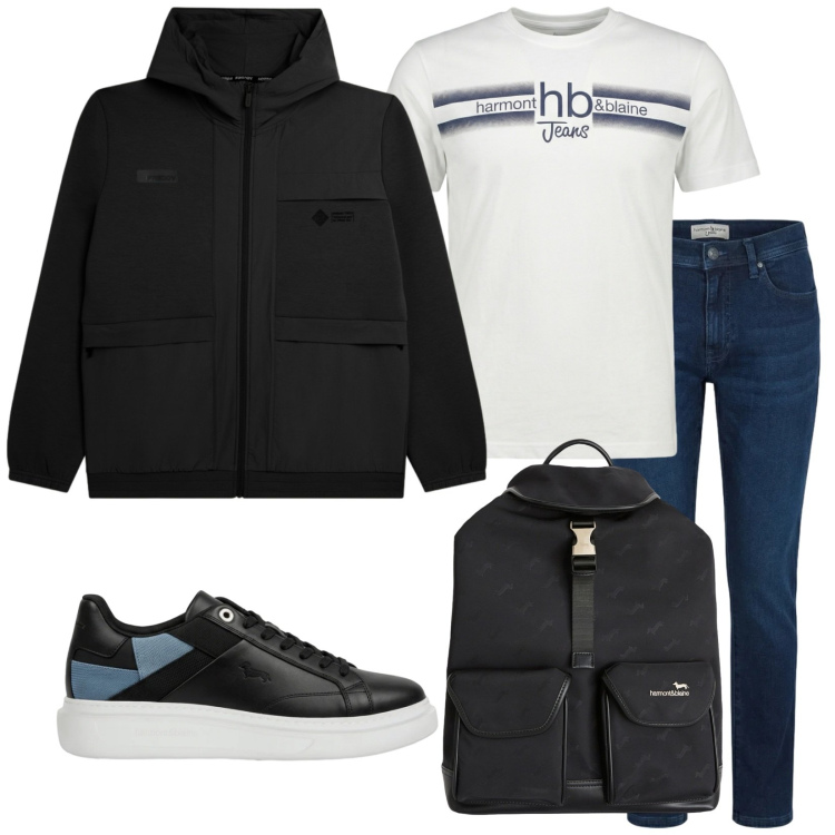 Outfit uomo - Total look #2378440. Stile Casual per Tutti i giorni. Abbinamento con borse sportive, sneakers, jeans slim fit, t-shirt, felpe con cappuccio.