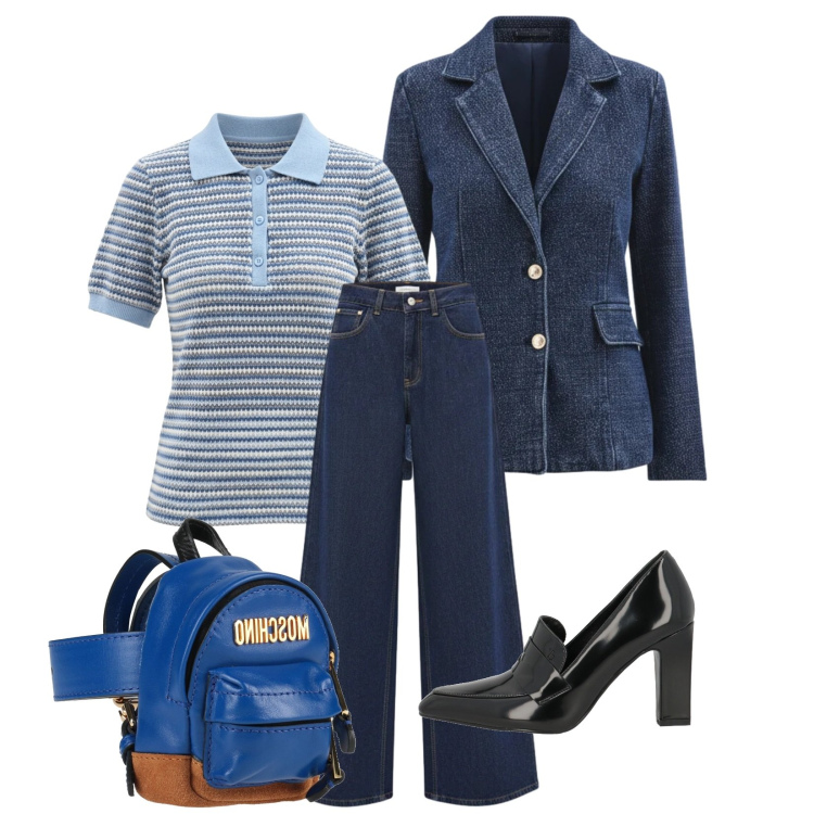 Outfit donna - Total look #2378459. Stile Sporty chic per Scuola/Università. Abbinamento con marsupi, mocassini, jeans, blazer, polo.