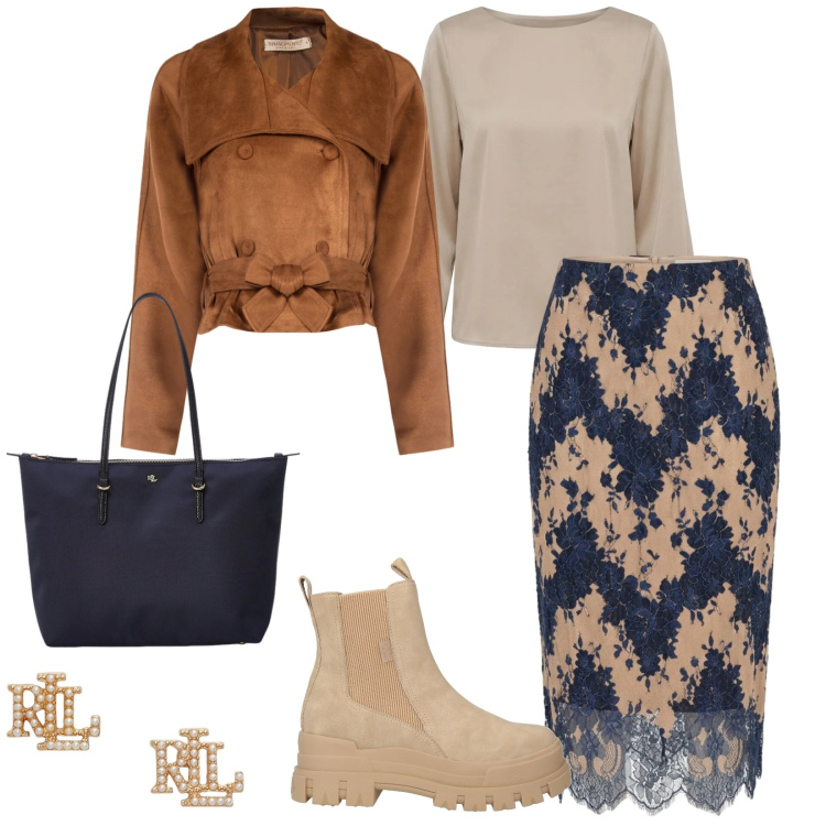 Outfit donna - Rinascimento. per Tutti i giorni. Abbinamento con stivaletti, gonne longuette, giacche, bluse, orecchini, borse tote.