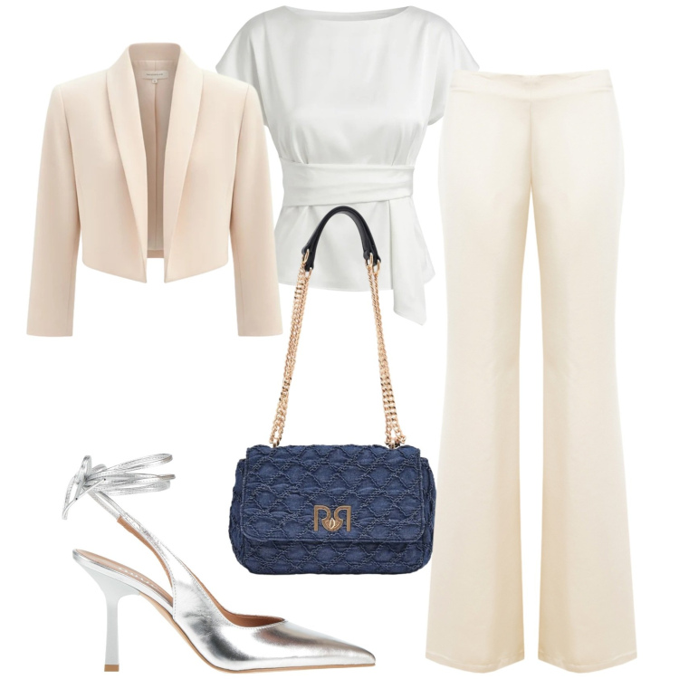 Outfit donna - Tailleur Rinascimento. Stile Chic per Cerimonia. Abbinamento con décolleté, bluse, pantaloni a palazzo, borse a spalla, bolero.