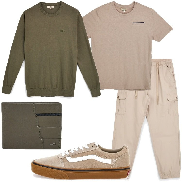 Outfit uomo - Look by Pittarello. Stile Casual per Tutti i giorni. Abbinamento con portafogli, sneakers, pantaloni cargo, pullovers, t-shirt.