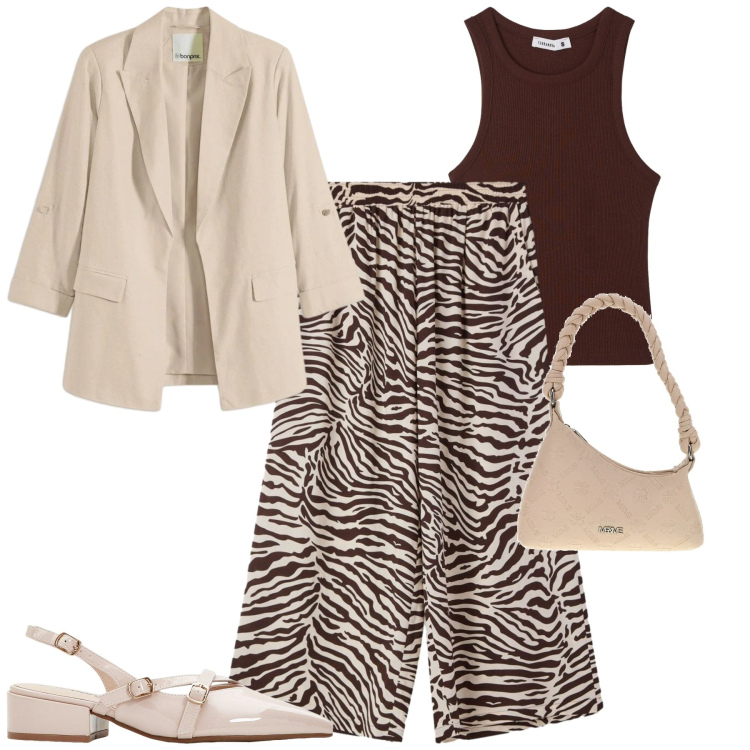 Outfit donna - City. Stile Urban per Tutti i giorni. Abbinamento con décolleté, blazer, canottiere, pantaloni, borse a spalla.
