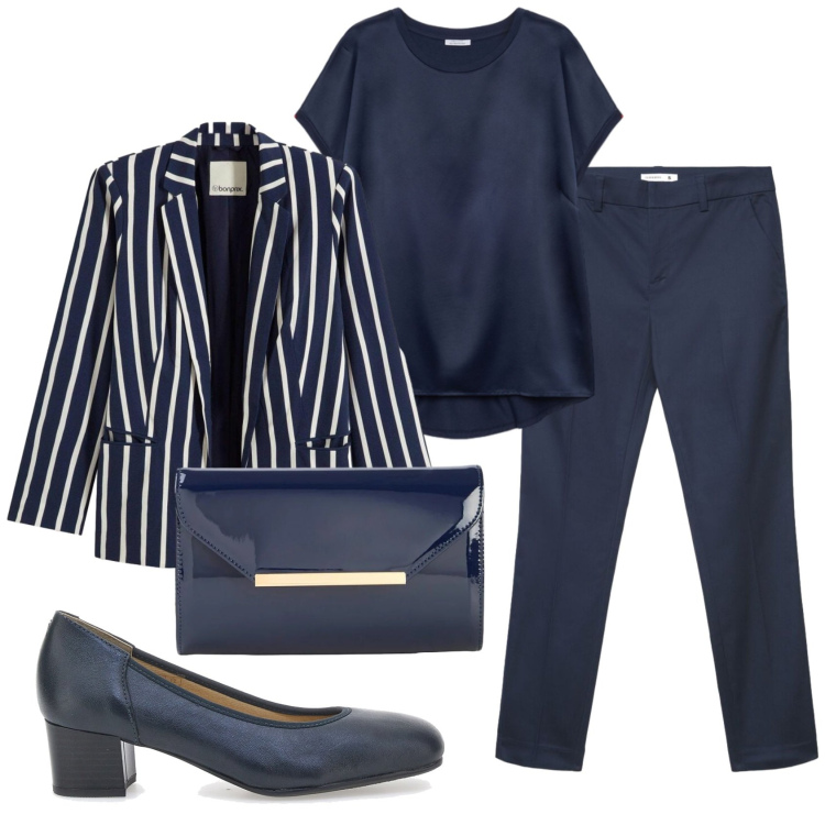 Outfit donna - Total look #2378512. Stile Bon Ton per Serata fuori. Abbinamento con blazer, pochette, pantaloni skinny, bluse, décolleté.