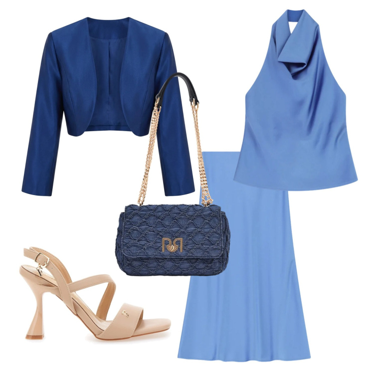 Outfit donna - Cerimonia elegante con gonna midi. Stile Chic per Cerimonia. Abbinamento con gonne longuette, top, bolero, borse a spalla, sandali col tacco.