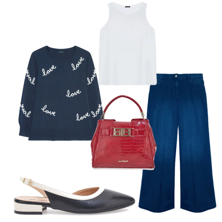 Outfit donna - Total look #2378532. Stile Casual chic per Tutti i giorni. Abbinamento con maglieria, jeans, top, ballerine, borse a mano.