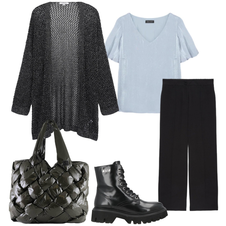 Outfit donna - Total look #2378533. Stile Casual per Tutti i giorni. Abbinamento con anfibi, kimono, pantaloni, bluse, borse tote.