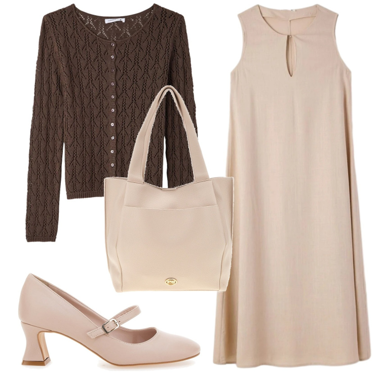 Outfit donna - Total look #2378534. Stile Bon Ton per Ufficio. Abbinamento con cardigans, vestiti lunghi, décolleté, borse a spalla.