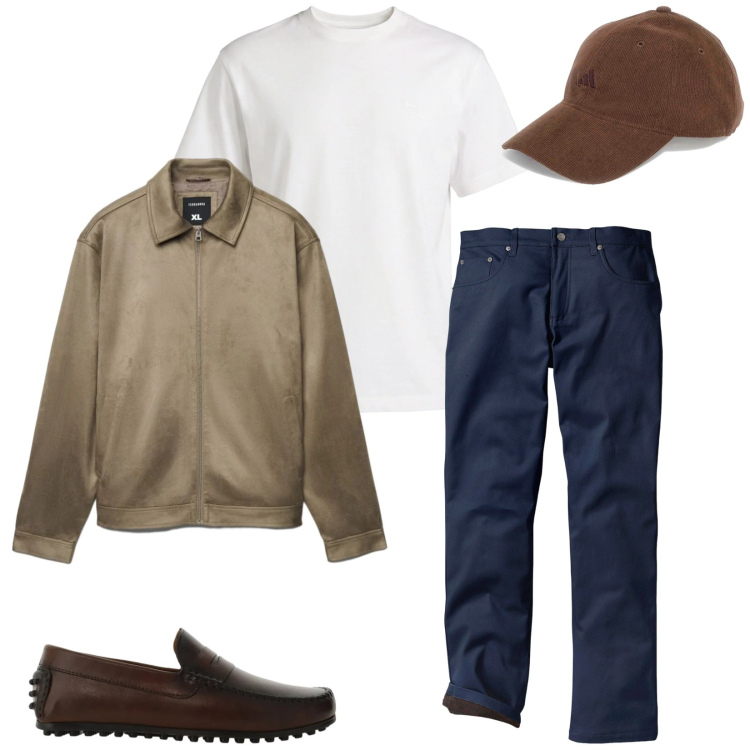 Outfit uomo - Total look #2378538. Stile Trendy per Tutti i giorni. Abbinamento con pantaloni, t-shirt, scarpe stringate, giacche, cappelli con visiera.