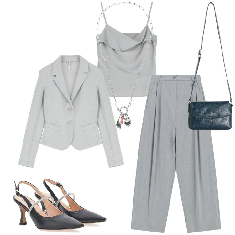 Outfit donna - Total look #2378540. Stile Chic per Cerimonia. Abbinamento con borse a tracolla, pantaloni a palazzo, canottiere, blazer, ciondoli, décolleté.