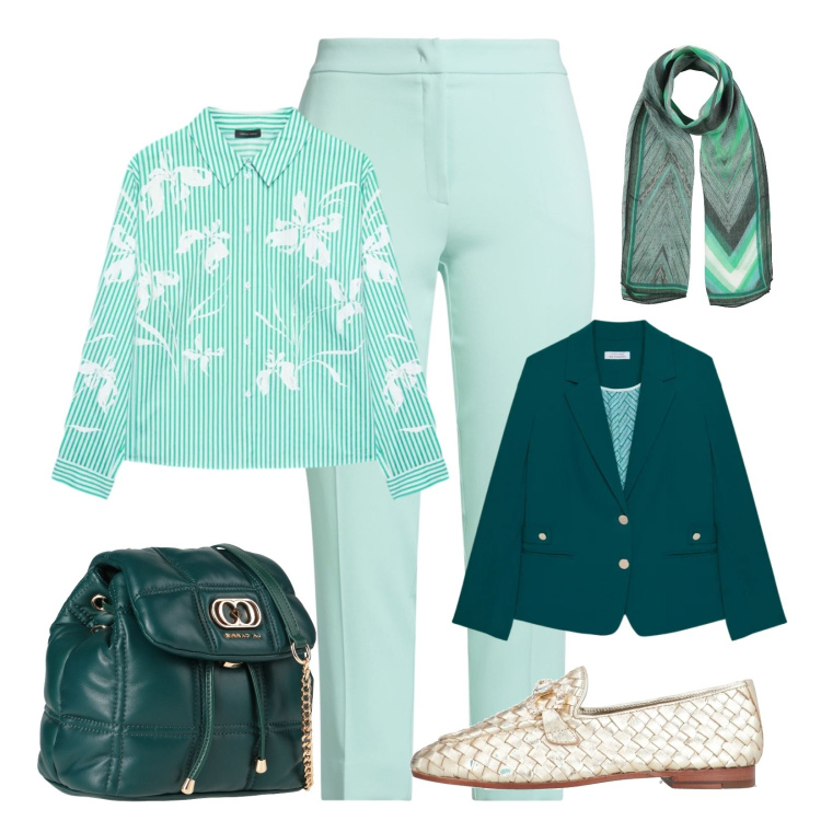 Outfit donna - Colori che illuminano. Stile Casual chic per Serata fuori. Abbinamento con mocassini, sciarpe, pantaloni, valigie, camicie, blazer.
