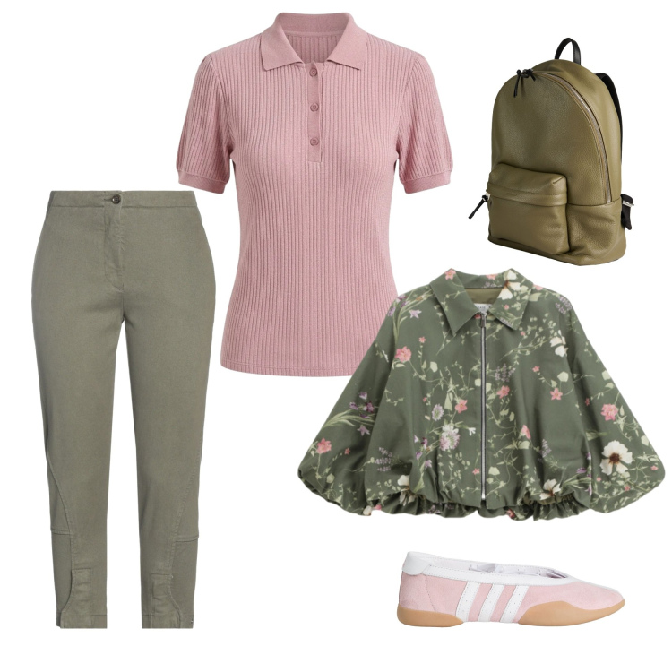 Outfit donna - Total look #2378555. Stile Romantica per Tutti i giorni. Abbinamento con ballerine, jeans slim fit, zaini, bomber, polo.