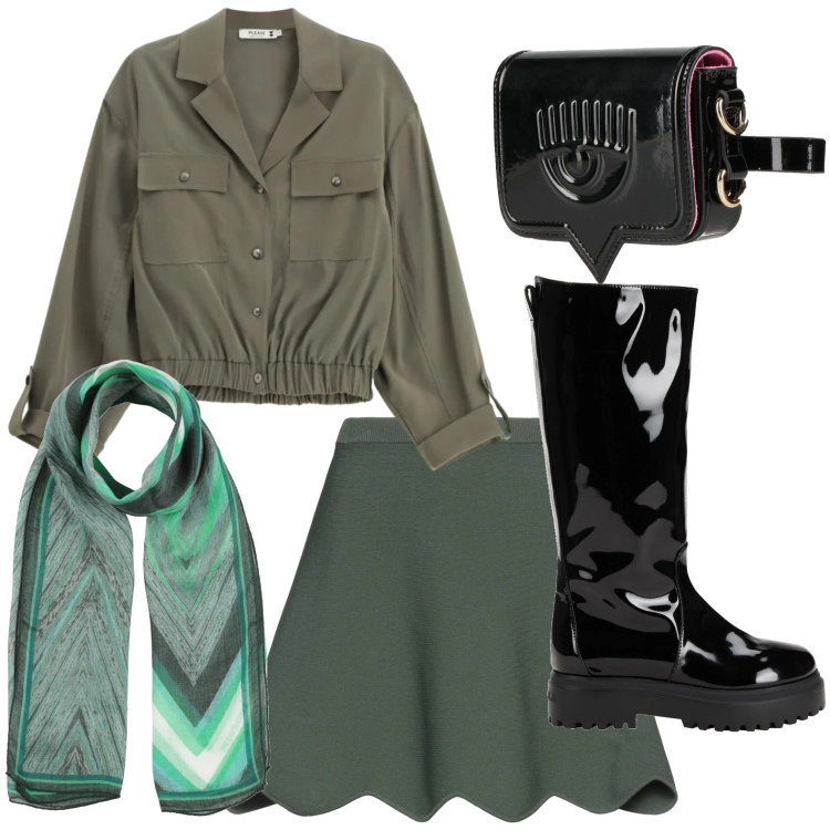 Outfit donna - Gli stivali in vernice. Stile Casual chic per Tutti i giorni. Abbinamento con minigonne, sciarpe, marsupi, stivali, camicie.