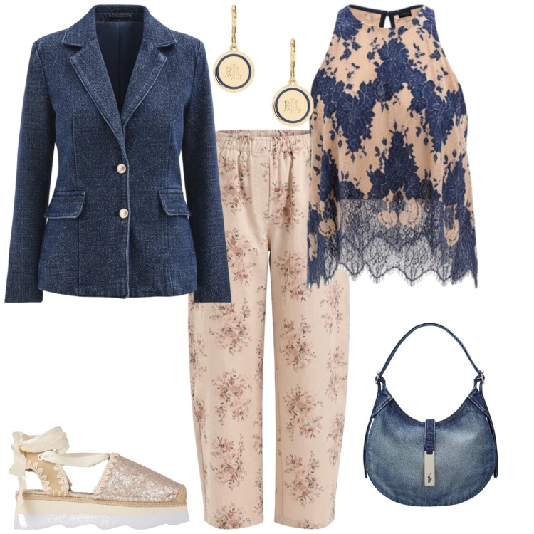 Outfit donna - Un alternativa al solito completo. Stile Casual chic per Tutti i giorni. Abbinamento con décolleté, blazer, pantaloni, top, borse a spalla, orecchini.