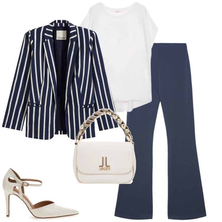 Outfit donna - City. Stile Urban per Tutti i giorni. Abbinamento con blazer, pantaloni, bluse, décolleté, borse a tracolla.