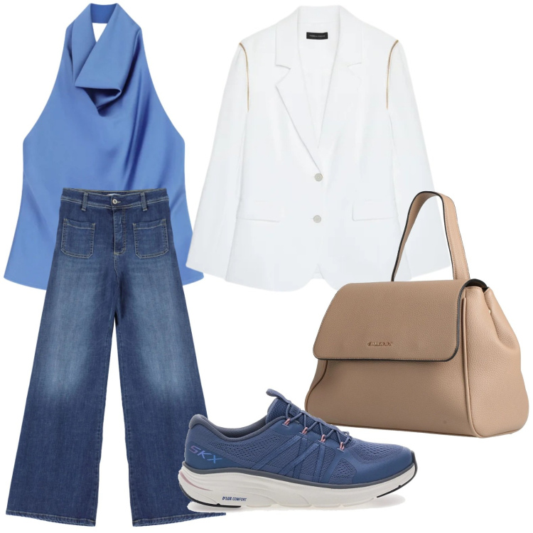 Outfit donna - Top all\'americana. Stile Trendy per Tutti i giorni. Abbinamento con zaini, blazer, jeans, top, sneakers.