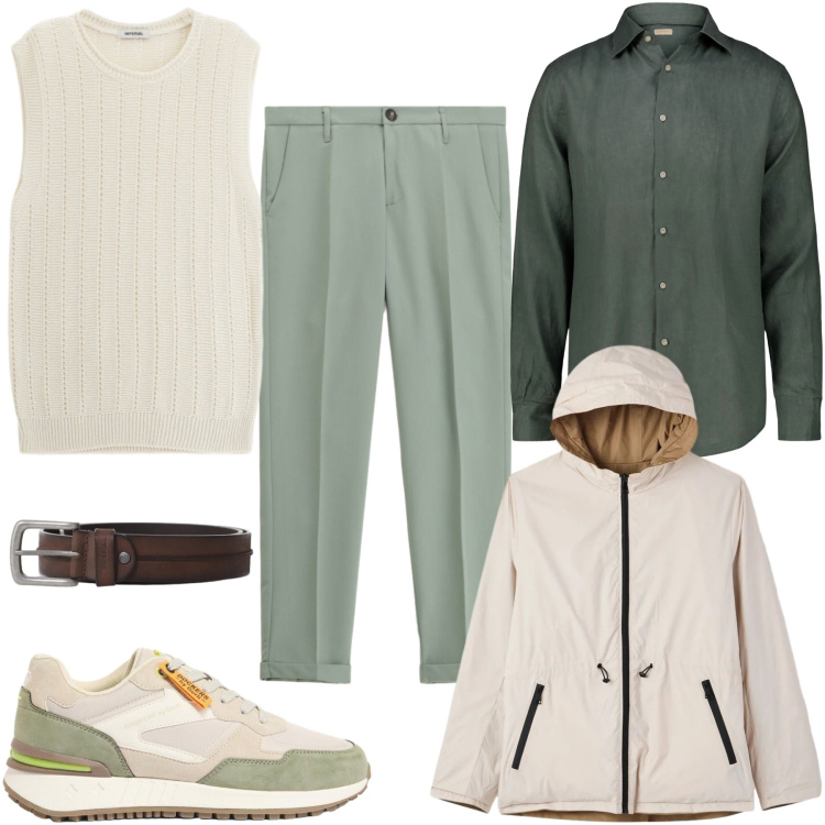 Outfit uomo - Verde primavera. Stile Urban per Tutti i giorni. Abbinamento con sneakers, pantaloni, maglieria, cinture, camicie, giacche.