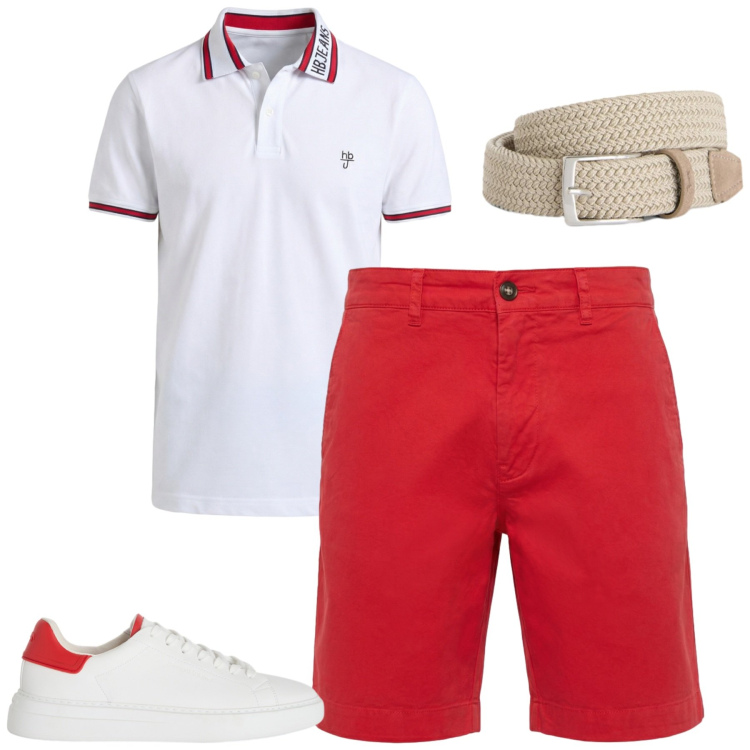 Outfit uomo - Weeks. Stile Casual per Tutti i giorni. Abbinamento con cinture, sneakers, bermuda, polo.