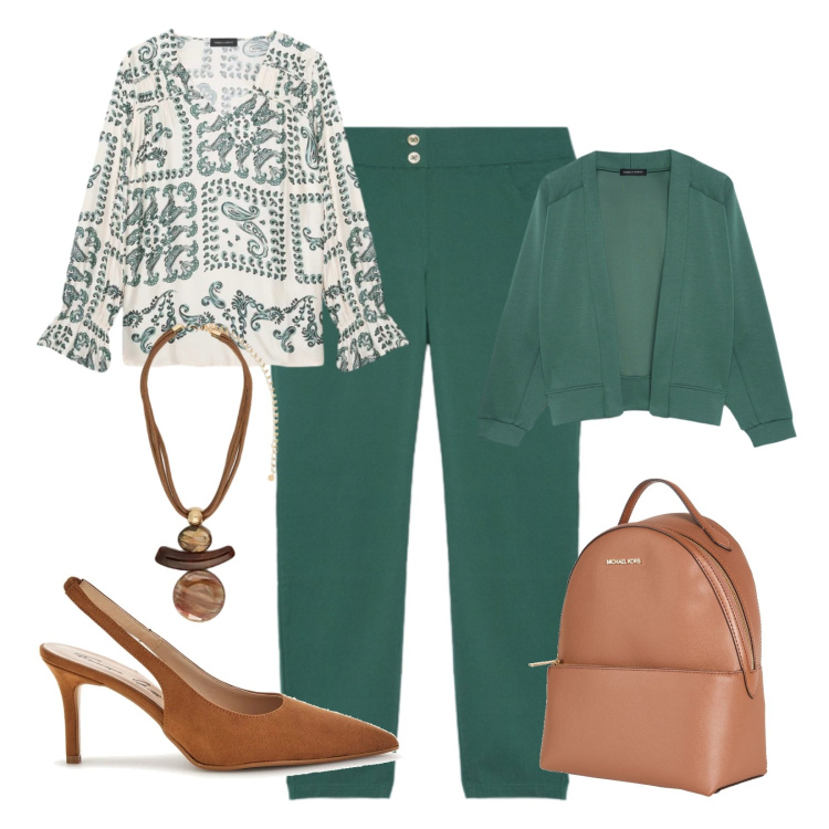 Outfit donna - Outfit curvy. Stile Casual chic per Ufficio. Abbinamento con zaini, pantaloni skinny, felpe, bluse, ciondoli, décolleté.