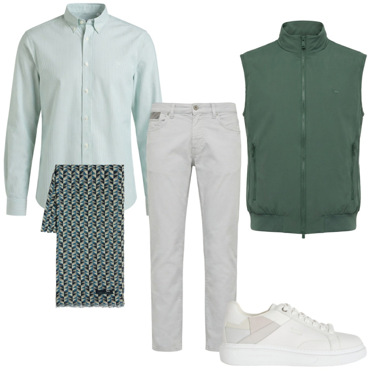 Outfit uomo - Un appuntamento informale. Stile Trendy per Tutti i giorni. Abbinamento con sneakers, pantaloni, sciarpe, gilet, camicie.