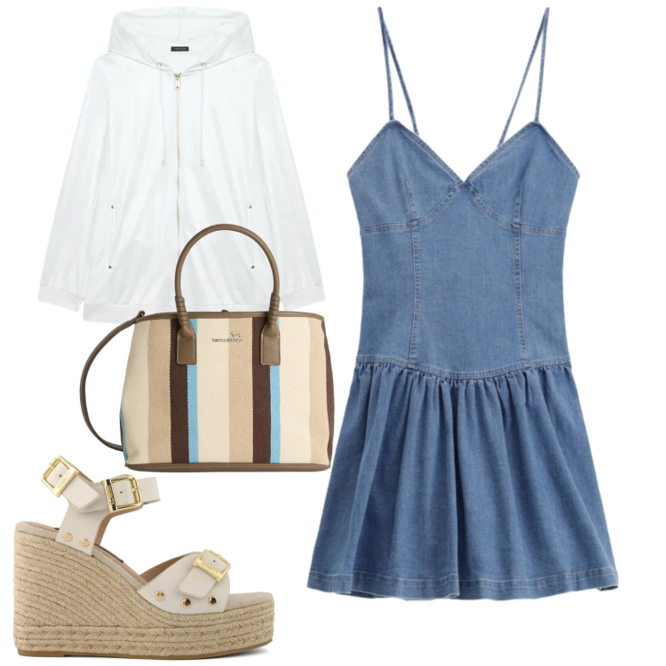 Outfit donna - Total look #2378641. Stile Casual per Tutti i giorni. Abbinamento con felpe con cappuccio, vestiti corti, shopping bag, zeppe.