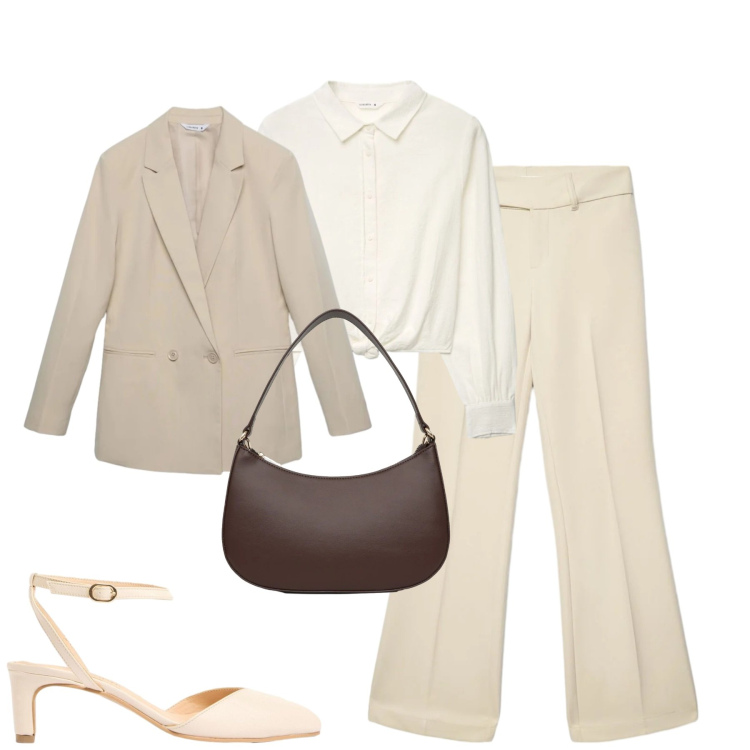 Outfit donna - Toni neutri. Stile Urban per Tutti i giorni. Abbinamento con décolleté, pantaloni, camicie, blazer, borse a tracolla.