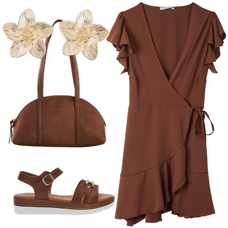 Outfit donna - Total look #2378673. Stile Basic per Ufficio. Abbinamento con orecchini, borse a tracolla, vestiti corti, sandali.