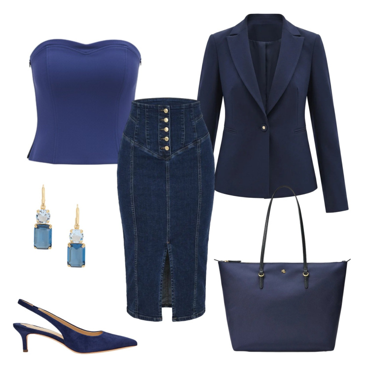 Outfit donna - Total look #2378684. Stile Glamour per Serata fuori. Abbinamento con gonne longuette, top, blazer, décolleté, borse tote, orecchini.