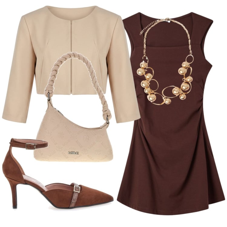 Outfit donna - Total look #2378697. Stile Bon Ton per Serata fuori. Abbinamento con collane, bolero, décolleté, borse a spalla, vestiti corti.